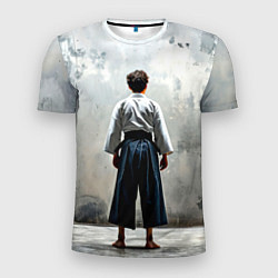 Футболка спортивная мужская Боец айкидо на сером, цвет: 3D-принт