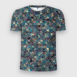 Футболка спортивная мужская Бордово-голубой квадратный паттерн, цвет: 3D-принт