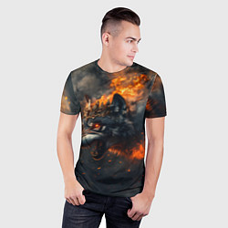 Футболка спортивная мужская Волк в огне и дыме, цвет: 3D-принт — фото 2