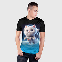 Футболка спортивная мужская Милый белый котёнок космонавт, цвет: 3D-принт — фото 2