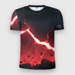 Мужская спорт-футболка Красная молния на черной текстуре