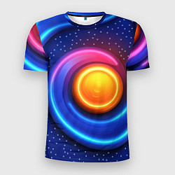 Мужская спорт-футболка Оранжевый круг и голубые линии текстура