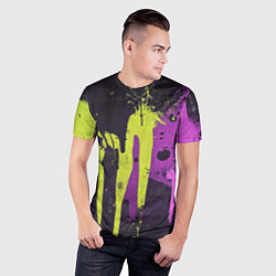 Футболка спортивная мужская Желтая и фиолетовая краска на черном, цвет: 3D-принт — фото 2