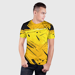 Футболка спортивная мужская Желтая краска на черном фоне, цвет: 3D-принт — фото 2