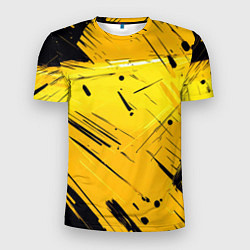 Мужская спорт-футболка Желтая краска на черном фоне
