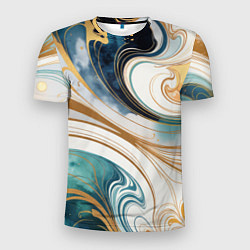Мужская спорт-футболка Аквамарин и оранж узор с завитками