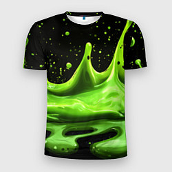 Футболка спортивная мужская Зеленая слизь текстура на черном, цвет: 3D-принт