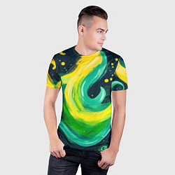 Футболка спортивная мужская Желто-зеленая краска текстура, цвет: 3D-принт — фото 2