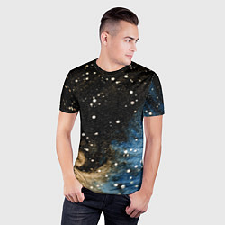 Футболка спортивная мужская Черно-синий фон текстура, цвет: 3D-принт — фото 2