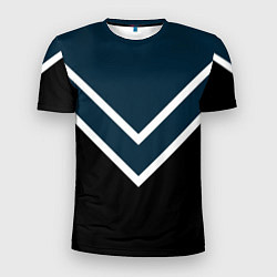 Футболка спортивная мужская Синий с чёрным и белые полосы, цвет: 3D-принт