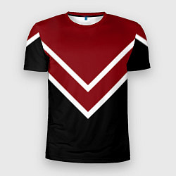 Мужская спорт-футболка Красный с чёрным и белые полосы