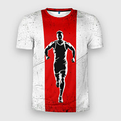 Футболка спортивная мужская Легкоатлет на красно-белом, цвет: 3D-принт