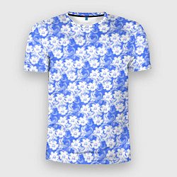 Футболка спортивная мужская Бело-голубой цветочный, цвет: 3D-принт