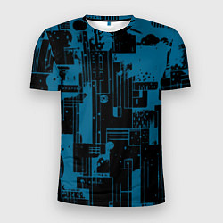 Футболка спортивная мужская Чёрно-синий абстракция геомтеричный, цвет: 3D-принт