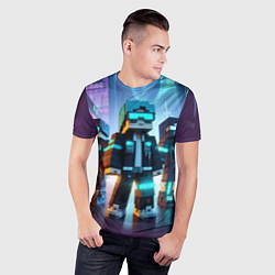 Футболка спортивная мужская Minecraft - neon metropolis ai art, цвет: 3D-принт — фото 2