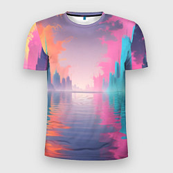 Мужская спорт-футболка Город в розовом тумане