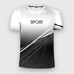 Футболка спортивная мужская Sport градиент из белого в серый с полосами, цвет: 3D-принт