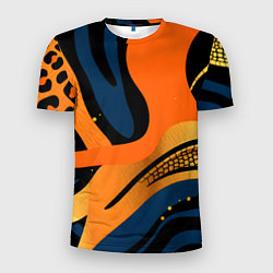Футболка спортивная мужская Леопардовый с синим и оранжевым, цвет: 3D-принт