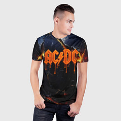 Футболка спортивная мужская ACDC лого из лавы на треснутой текстуре, цвет: 3D-принт — фото 2
