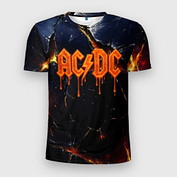 Футболка спортивная мужская ACDC лого из лавы на треснутой текстуре, цвет: 3D-принт