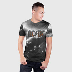 Футболка спортивная мужская ACDC металлический лого черно-белая текстура, цвет: 3D-принт — фото 2