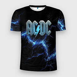 Футболка спортивная мужская ACDC логотип ледяной с молнией, цвет: 3D-принт