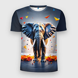 Футболка спортивная мужская Геометрический слон и цветные полигоны, цвет: 3D-принт