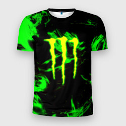 Мужская спорт-футболка Monster energy кислотное лого огонь