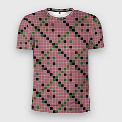 Футболка спортивная мужская Коричневая с черным и зеленым плитка, цвет: 3D-принт