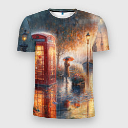 Футболка спортивная мужская Красная телефонная будка на набережной, цвет: 3D-принт