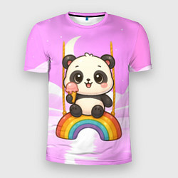 Футболка спортивная мужская Панда с мороженым качается на радуге, цвет: 3D-принт