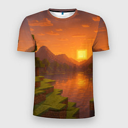 Футболка спортивная мужская Закат - Minecraft, цвет: 3D-принт