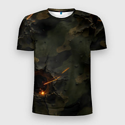 Мужская спорт-футболка Огненные следы от пуль на камуфляже