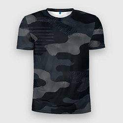 Мужская спорт-футболка Текстура - камуфляжная синяя ткань