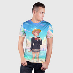 Футболка спортивная мужская Дандадан Сиратори Айра на берегу моря, цвет: 3D-принт — фото 2