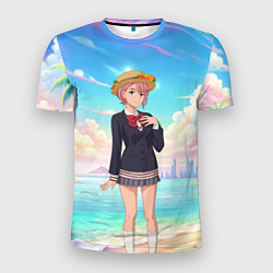 Футболка спортивная мужская Дандадан Сиратори Айра на берегу моря, цвет: 3D-принт