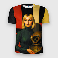 Футболка спортивная мужская Девушка с водолазным шлемом ретрофутуризм поп-арт, цвет: 3D-принт