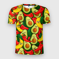 Футболка спортивная мужская Авокадо, бананы, перцы чили улыбаются - паттерн фр, цвет: 3D-принт