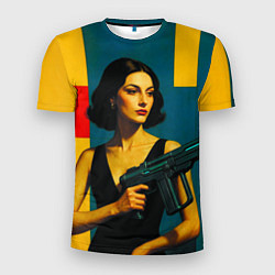 Футболка спортивная мужская Девушка с ретрофутуристическим автоматом поп-арт 1, цвет: 3D-принт