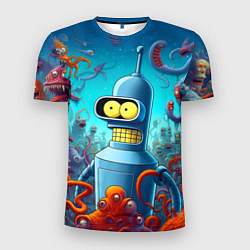 Футболка спортивная мужская Робот-сгибальщик Бендер среди монстров - нейроарт, цвет: 3D-принт
