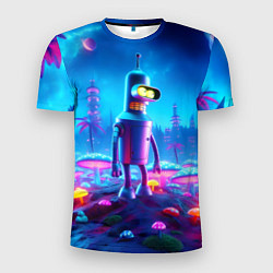 Мужская спорт-футболка Бендер на сказочной неоновой грибной планете - ней