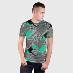 Футболка спортивная мужская Черно бирюзовая абстрактная геометрия пэчворк, цвет: 3D-принт — фото 2