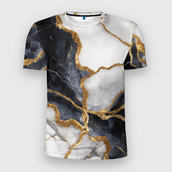 Футболка спортивная мужская Мрамор белый и черный с золотом, цвет: 3D-принт