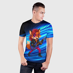 Футболка спортивная мужская Лиса в косухе и гитарой - рок звезда, цвет: 3D-принт — фото 2