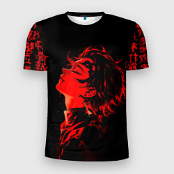 Футболка спортивная мужская Клинок, рассекающий демонов Танджиро и иероглифы, цвет: 3D-принт