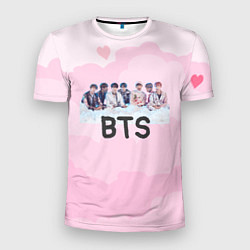 Футболка спортивная мужская BTS нежный розовый фон, цвет: 3D-принт
