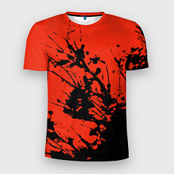 Футболка спортивная мужская Взрыв чёрной краски на красно-оранжевом, цвет: 3D-принт