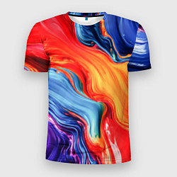 Мужская спорт-футболка Красно-синие масляные краски смешение абстракция