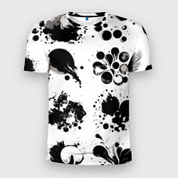 Мужская спорт-футболка Чёрно-белые кляксы - абстракция