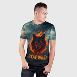 Футболка спортивная мужская Stay wild волк в огне, цвет: 3D-принт — фото 2